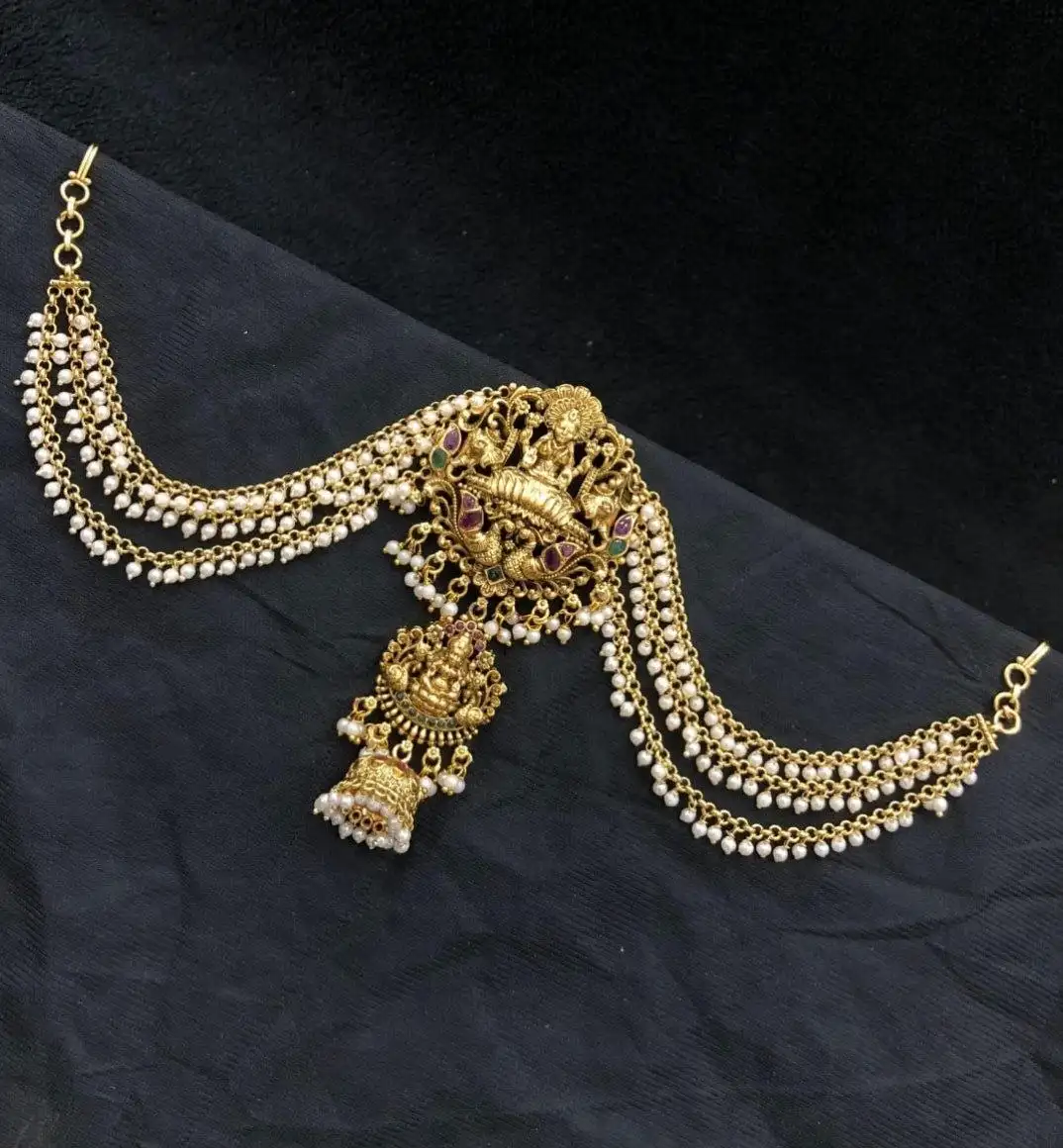 Antique Lakshmi design Rakodi with Pearl drops Earchain